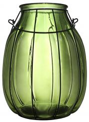 Windlicht Glas grün mit Drahtgestell Stück
