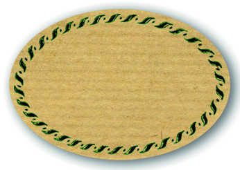 Schmucketikett Oval klein 54x37mm - Naturpapier Selbstklebend Motiv: Kordel  -  Farbe: grün Packung á 250 Stück auf Rolle Stück