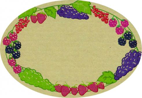 Schmucketikett Oval klein 65x45mm - Naturpapier Selbstklebend Motiv: Beeren  -  Farbe: bunt Packung á 250 Stück auf Rolle Stück