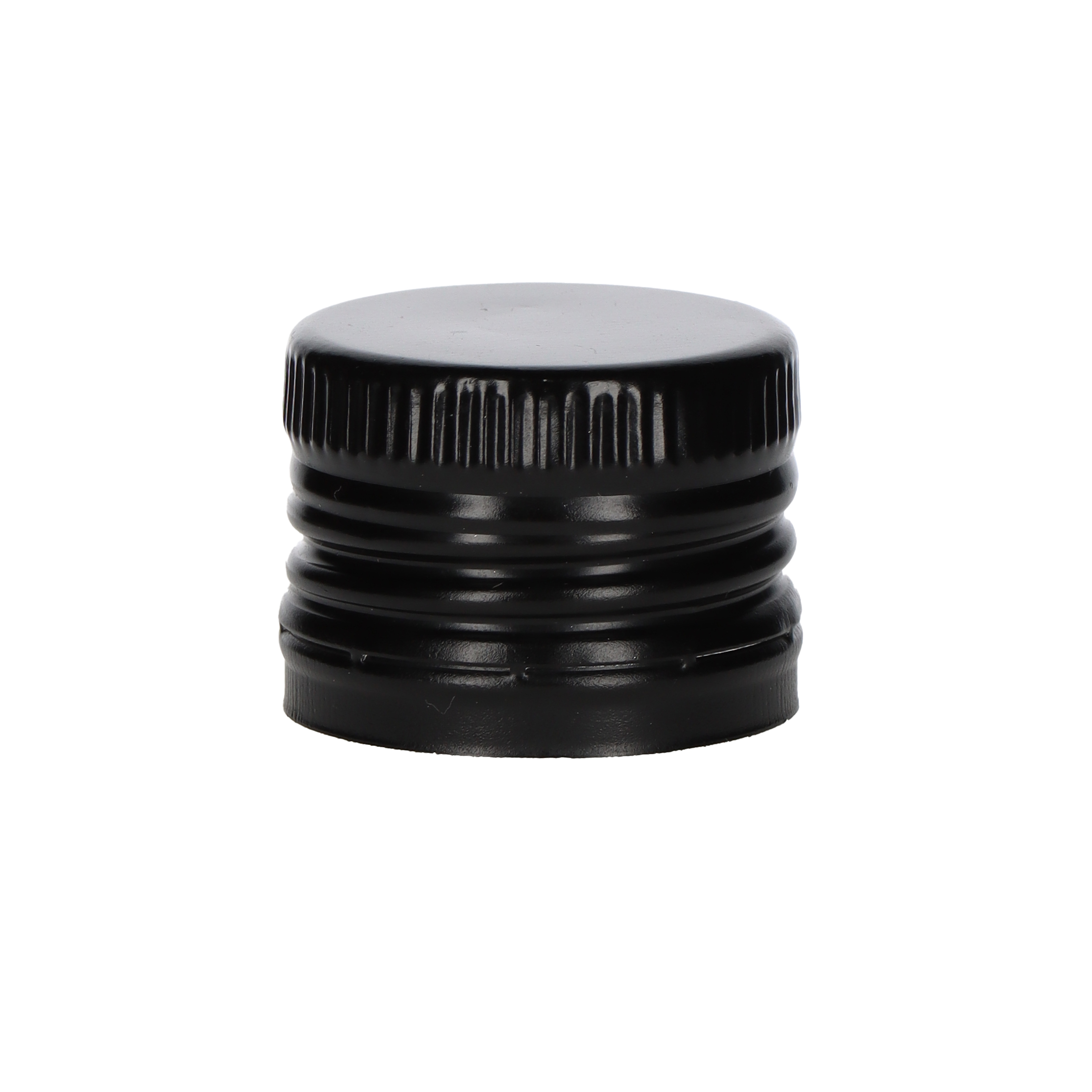 Schraubverschluss Alu mit Ausgießer PP31,5/24 schwarz vorgerollt mit Sicherungsring  Beutel à 100 Stück