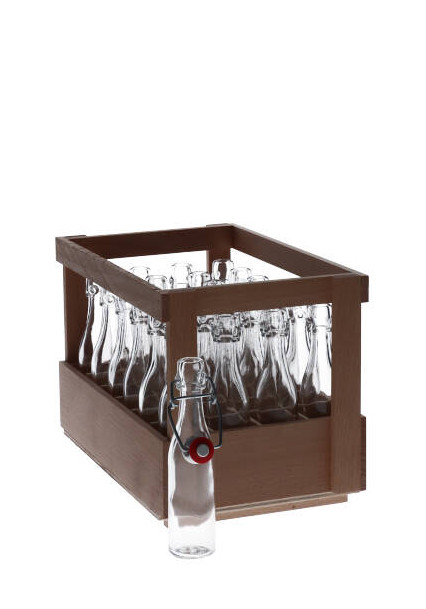 Holzsteige mit 24 x Weinbrand 40ml inkl. Bügelverschluss, unmontiert inkl. Schmucketikett Adventskalender rot/weiß selbstklebend 1-24 