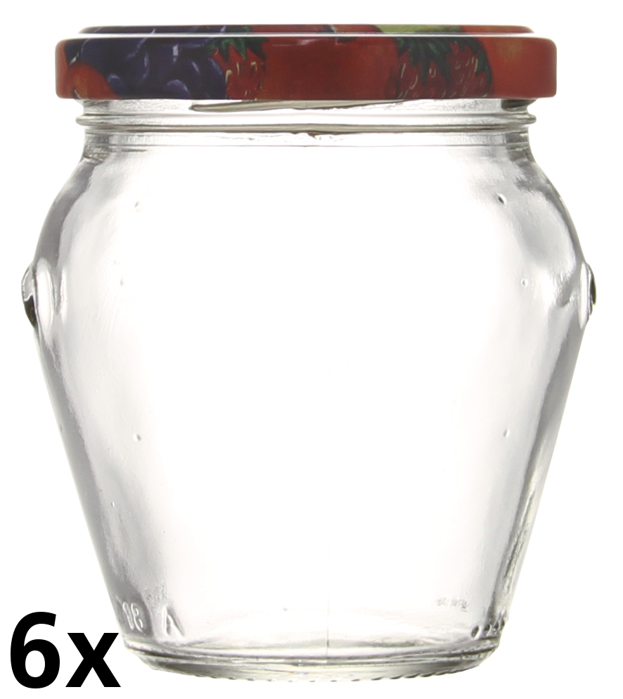 6er Folienpack - Weithalsglas Orcio 212ml weiß inkl. TO63 Fruchtmotiv  Stück