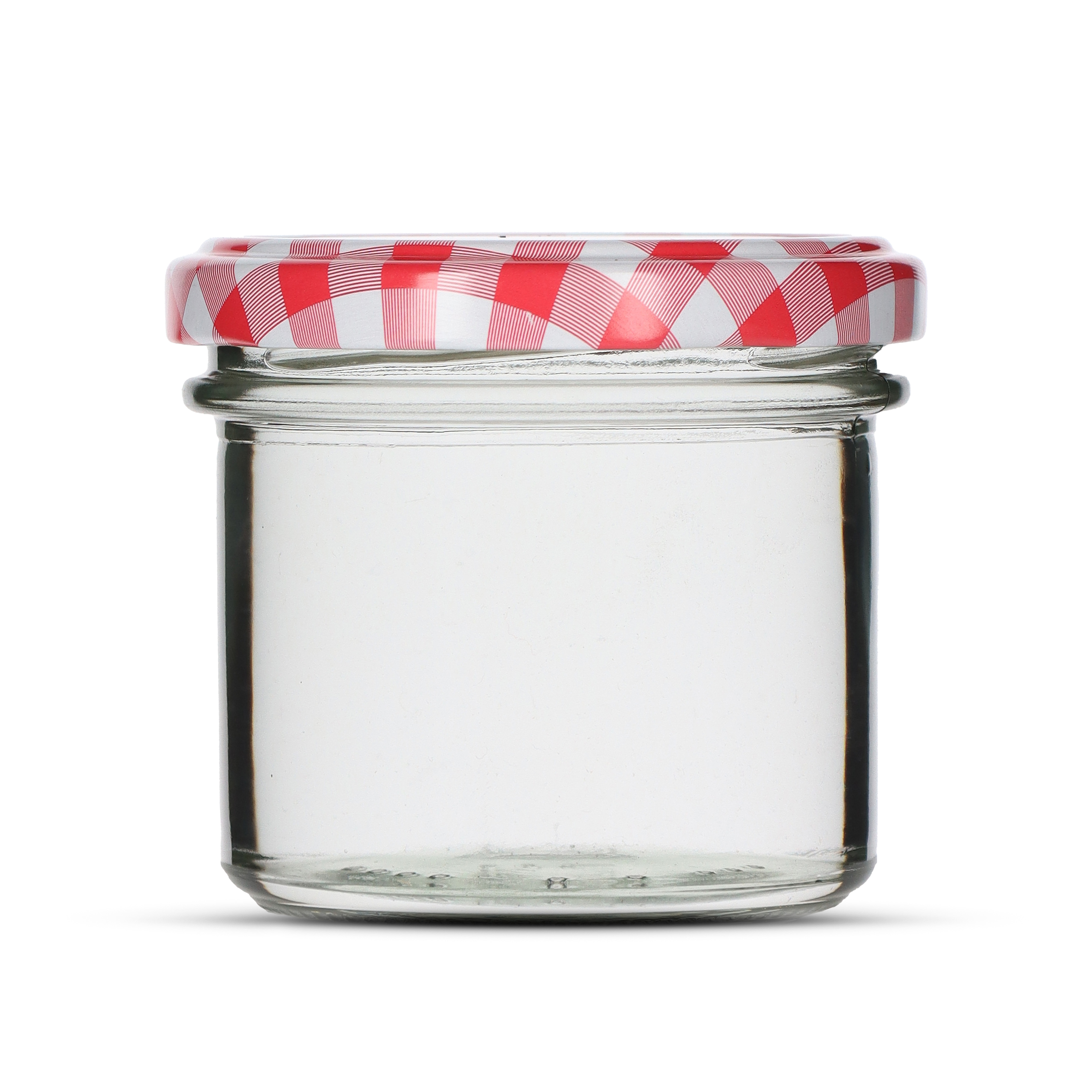 6er Folienpack - Sturzglas 125ml weiß inkl. TO66 rot/weiß Karo  Stück