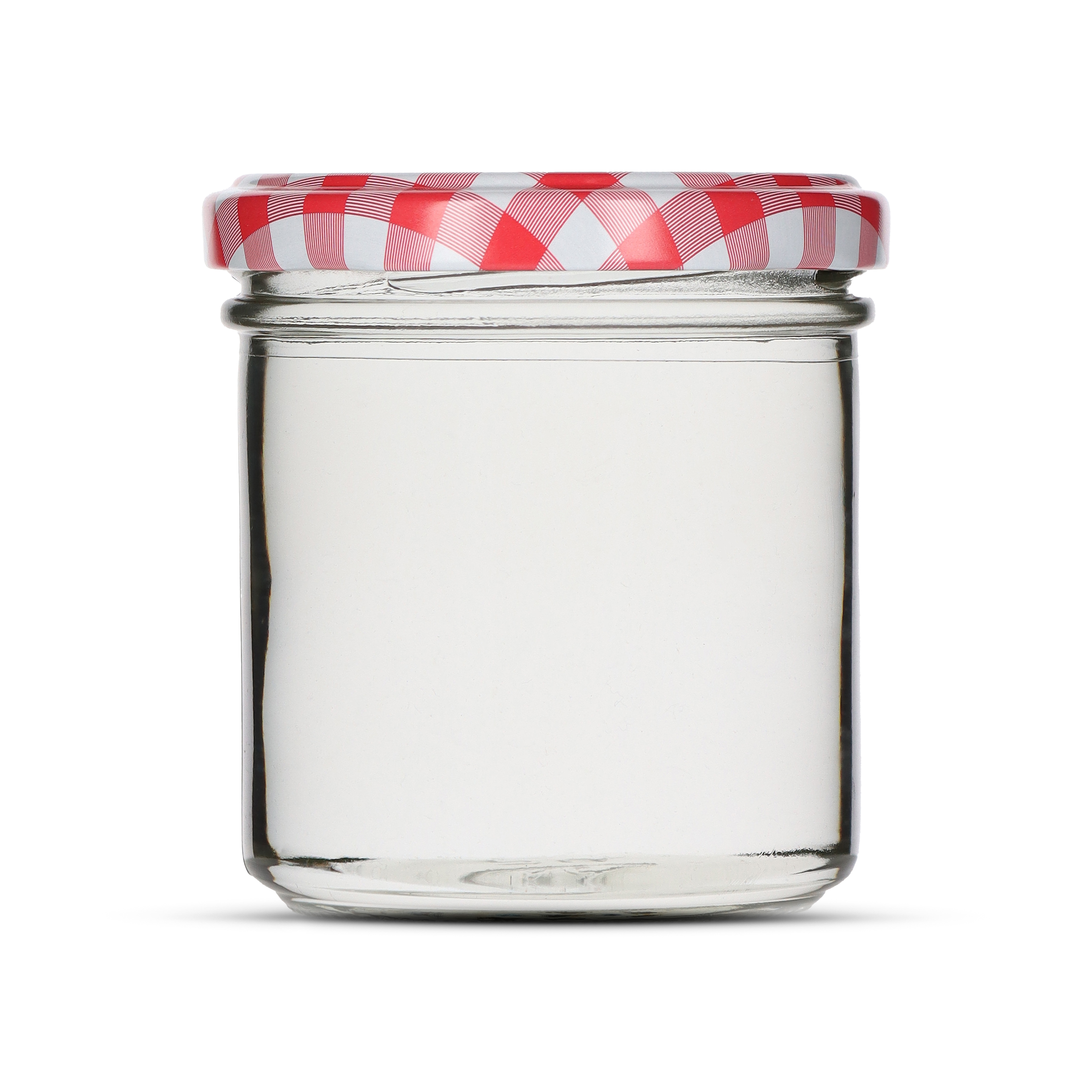 6er Folienpack - Sturzglas 167ml weiß inkl. TO66 rot/weiß Karo 