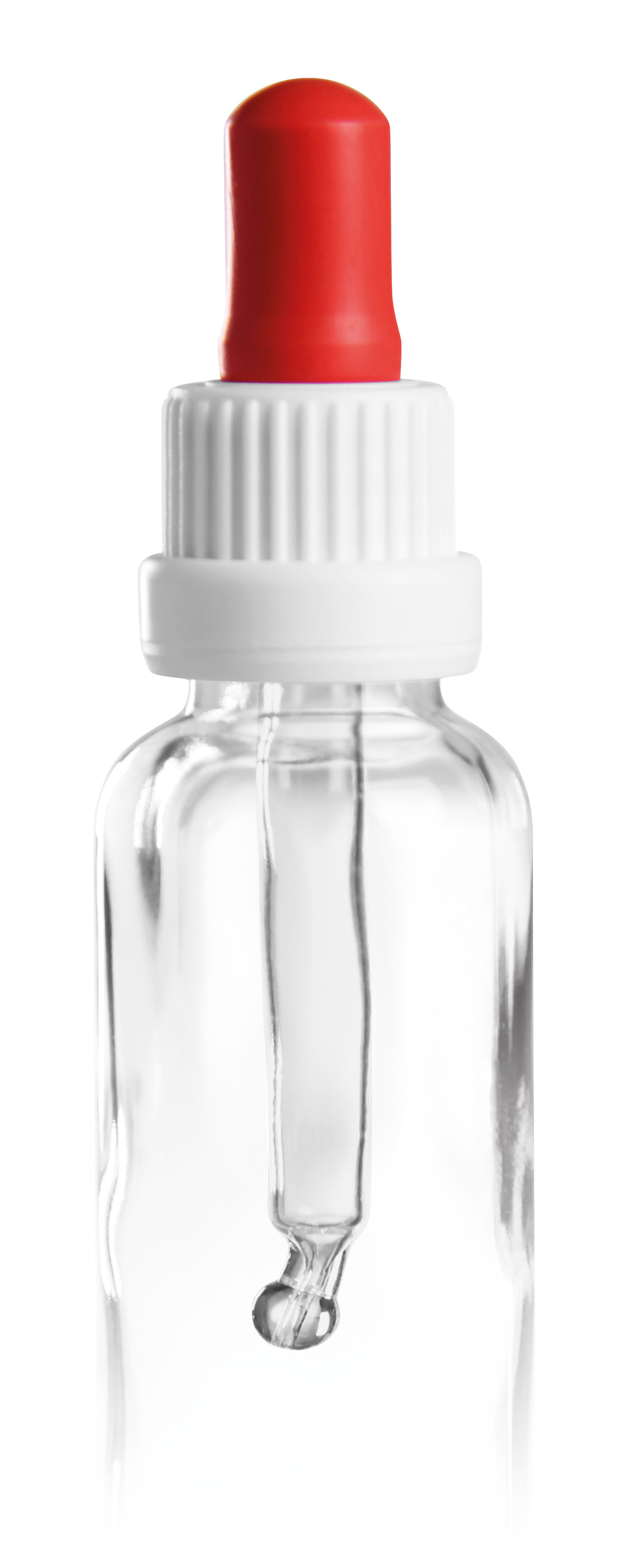 Glas-Tropfpipette weiß/rot 18mm PL66 mit Originalitätsverschluss 