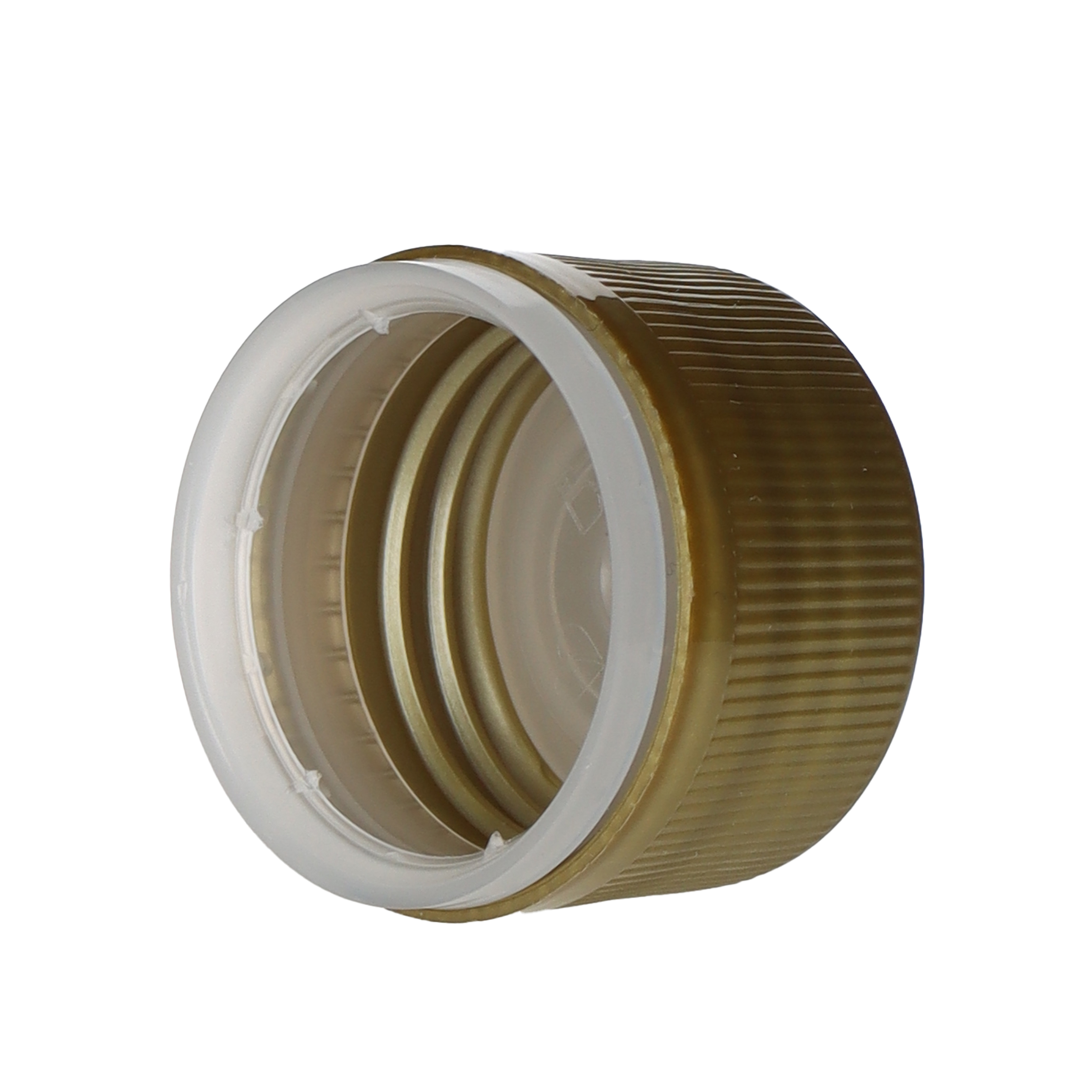 Schraubverschluss Kunststoff PP24 gold mit Gewinde und Sicherungsring  Karton à 2000 Stück