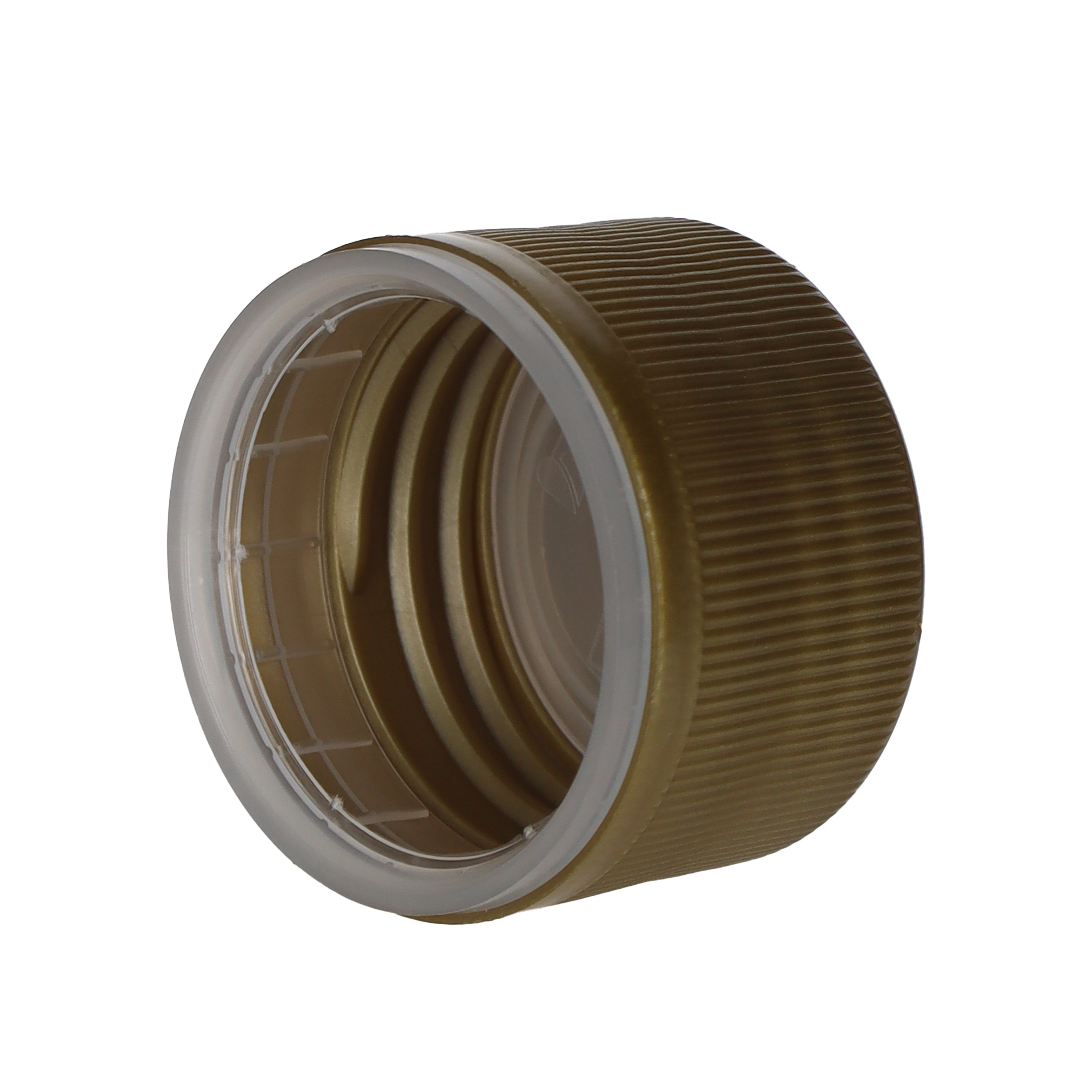 Schraubverschluss Kunststoff PP28 gold mit Gewinde und Sicherungsring  Beutel à 100 Stück