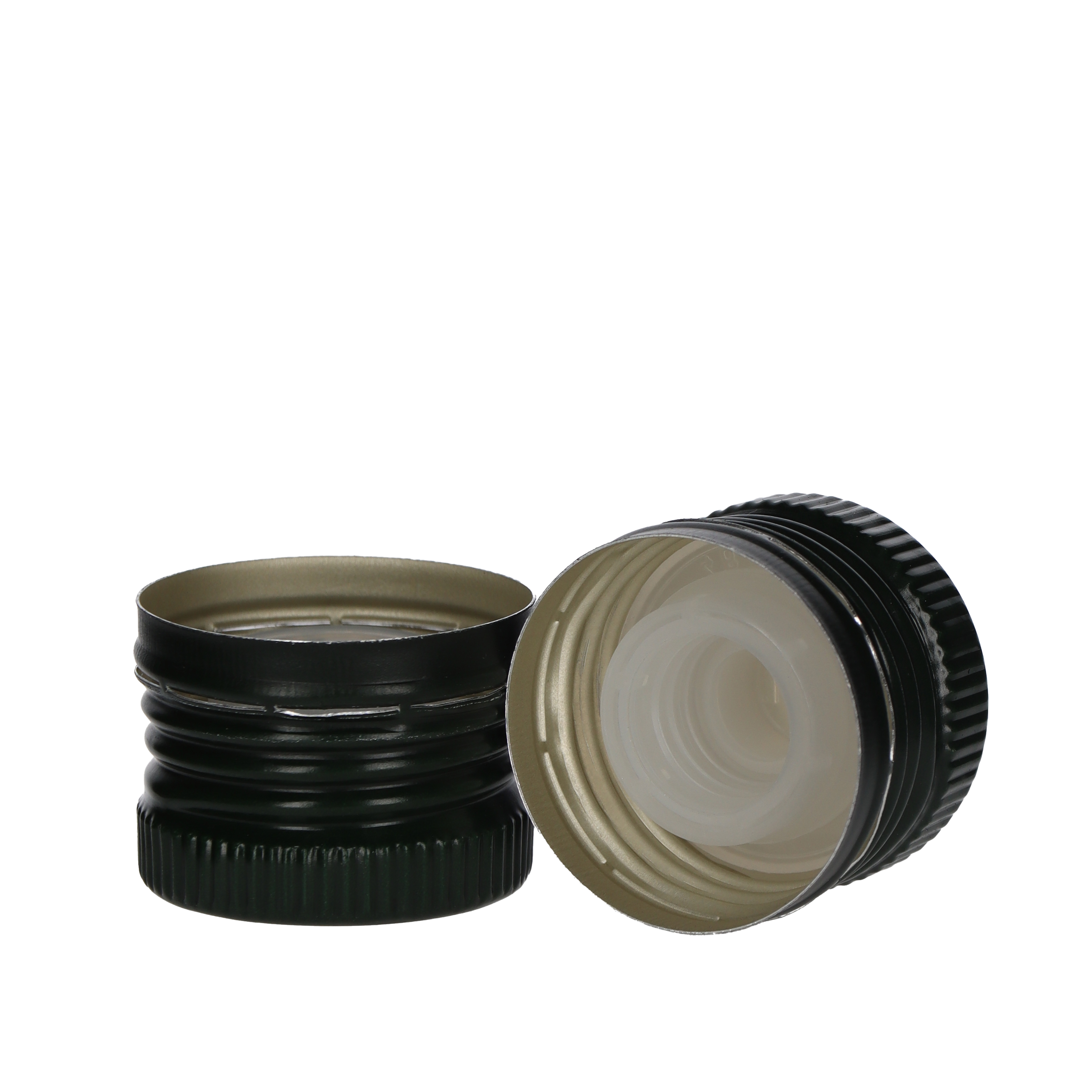 Schraubverschluss Alu mit Ausgießer PP31,5/24 schwarz vorgerollt mit Sicherungsring  Karton à 1600 Stück