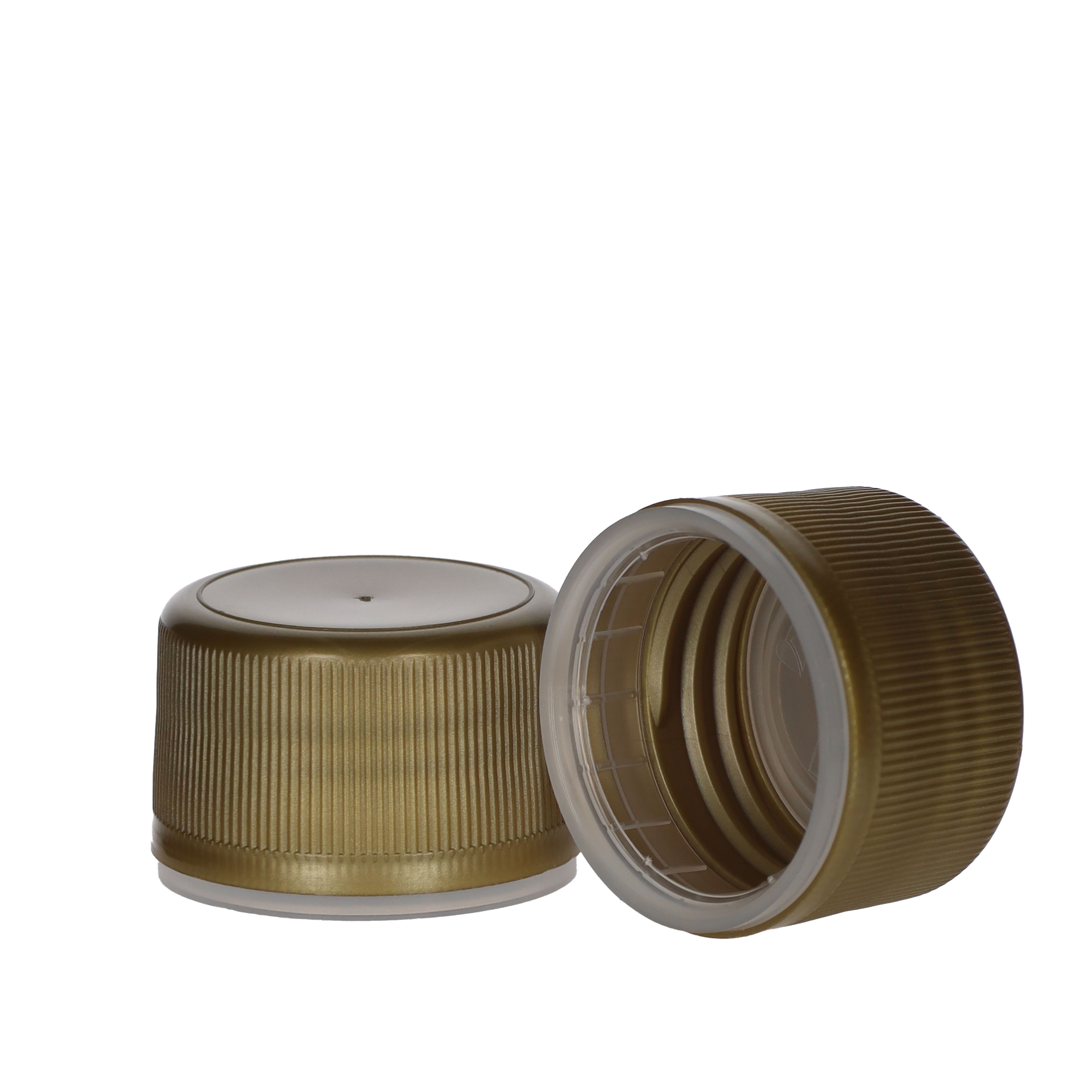 Schraubverschluss Kunststoff PP28 gold mit Gewinde und Sicherungsring  Beutel à 100 Stück