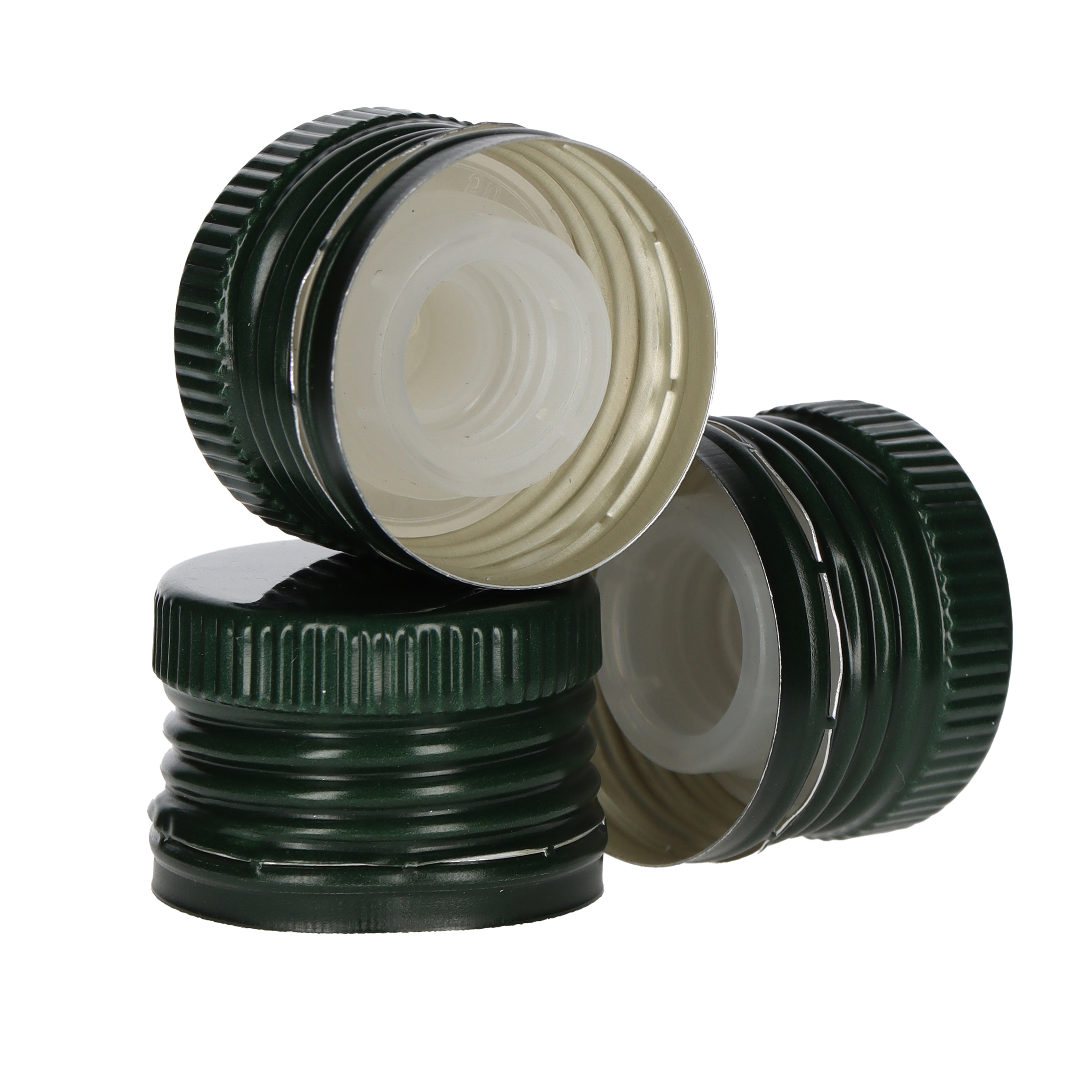 Schraubverschluss Alu PP31,5/24 grün mit Ausgießer Gewinde und Sicherungsring  Karton à 1600 Stück