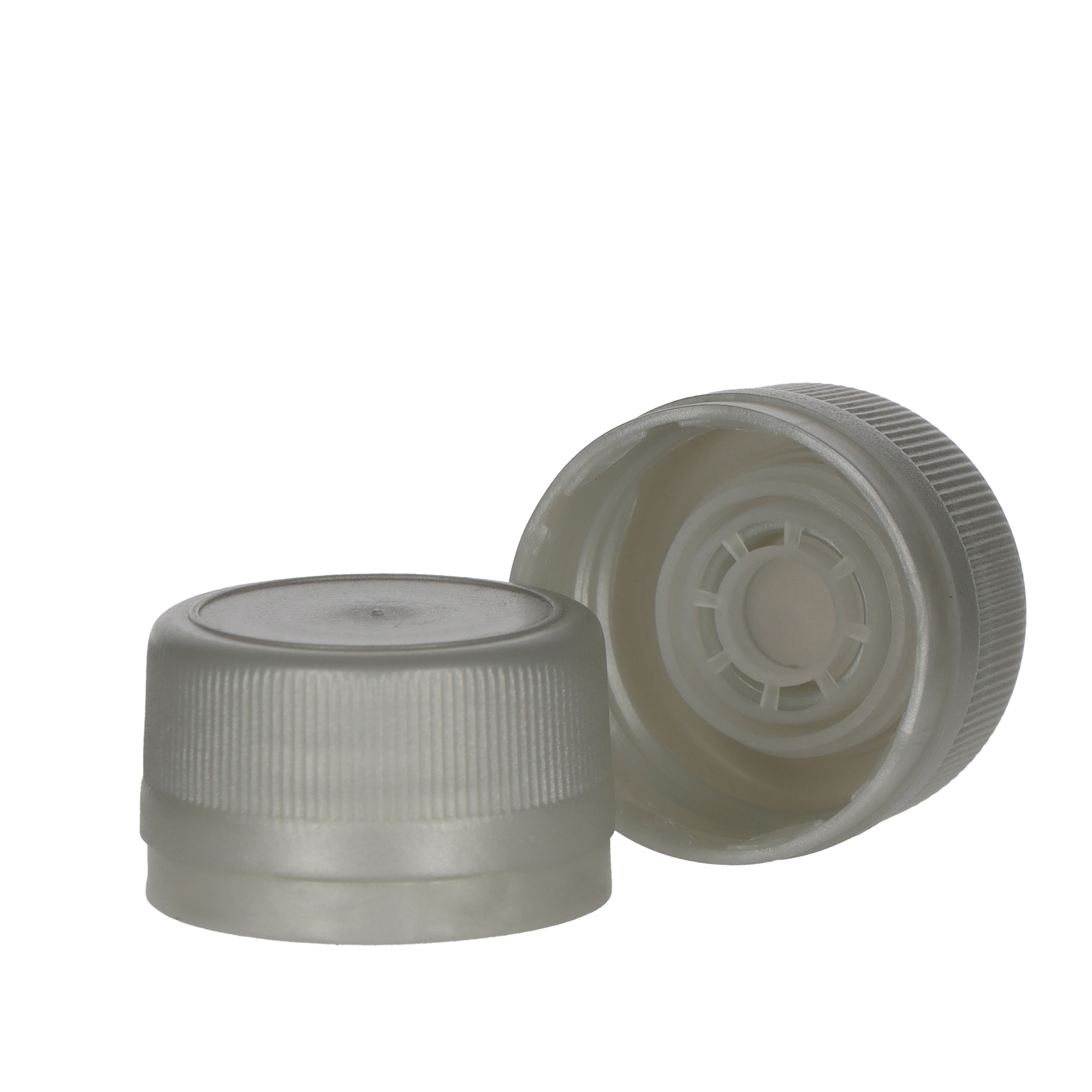 PP31,5 Schraubverschluss silber - Kunststoff mit Ausgießer, Gewinde & Sicherungsring Beutel à 100 Stück